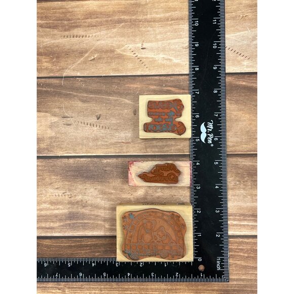 SET OF 3 INKADINKADO HOLIDAY THEMED WOOD MOUNTED RUBBER STAMPS POLAR BEAR JESUS - Picture 6 of 6